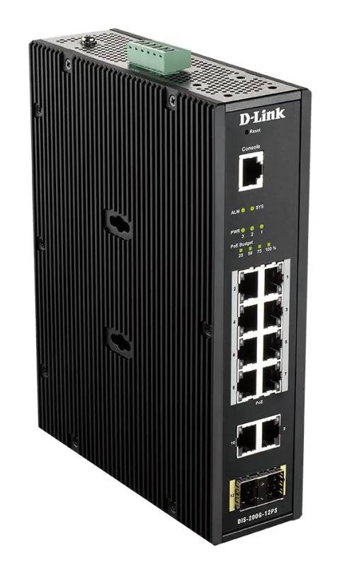D-Link 12-Port L2 Industrial Smart Managed Switch with 10 x 1GBaseT(X) (8 PoE 240W) & 2 x SFP