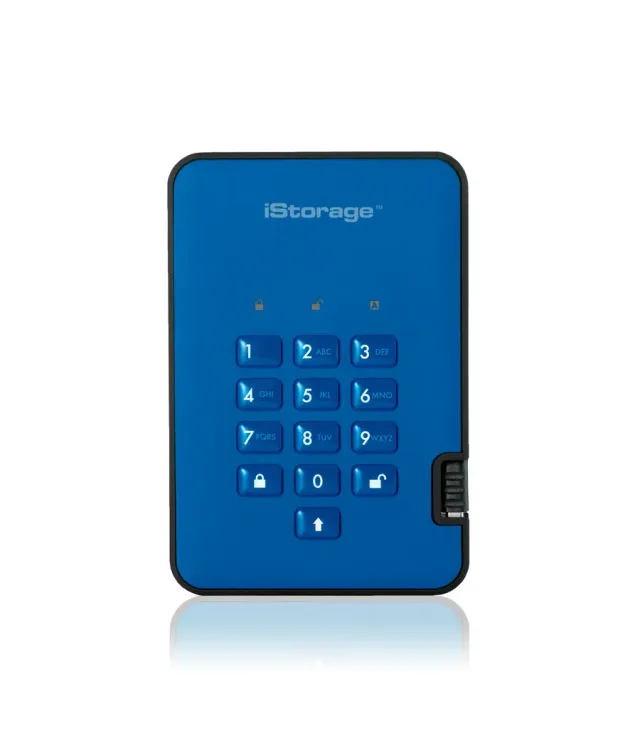 iStorage diskAshur² HDD 2TB Blue | Secure Portable Hard Drive |AES-XTS 256-bit Hardware Encryption | PIN protected | OS & Platform Independent | TAA Compliant|Brute force hack defence | Dust/Water Resistant