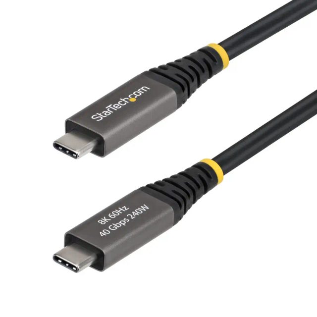 StarTech.com 2m (6ft) Active USB4 Cable, 40Gbps, 240W PD, 8K 60Hz/4K 240Hz DP2.1 DP40, TPE Jacket, Thunderbolt 4 Compatible USB-C Cable - Black USB-C Cord