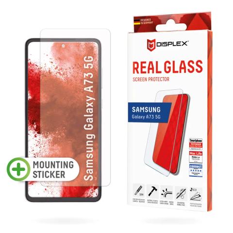 Displex Screen Protector (10H) for Samsung Galaxy A73 5G, Eco Mounting Frame, Tempered Glass, scratch resistant protective film, case friendly