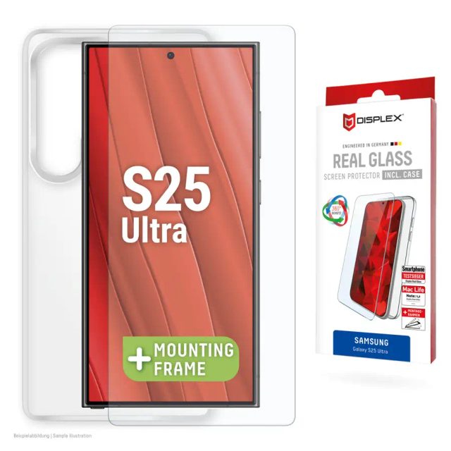Displex Screen Protector + Case for Samsung Galaxy S25 Ultra, Eco Mounting Frame, scratch resistant