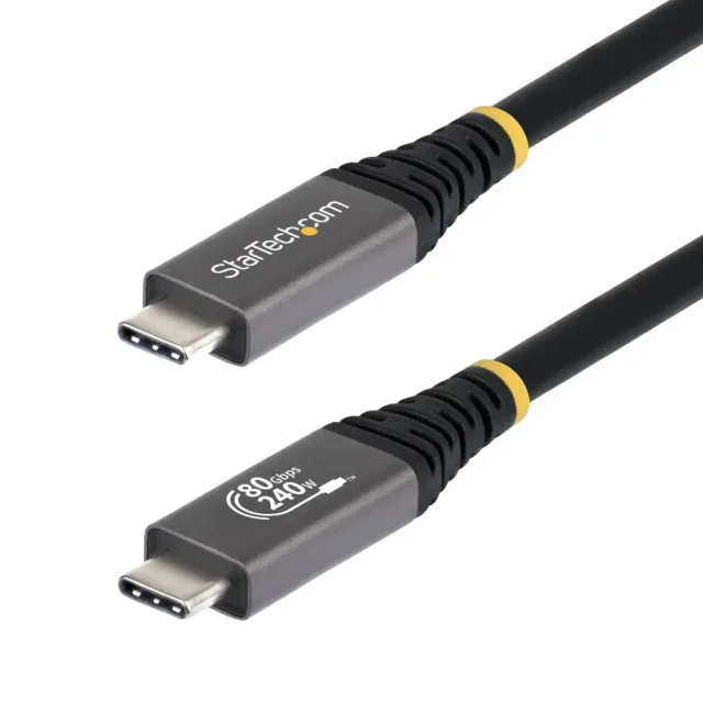 StarTech.com 50cm (1.6ft) USB4 Cable, 80Gbps, USB-IF Certified USB-C Cable, 240W PD, 8K 120Hz/4K 240Hz DP2.1 DP80, TPE Jacket, Thunderbolt 4 Compatible - Black USB-C Cord