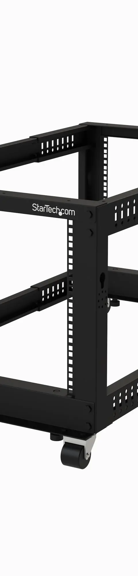 StarTech.com 4-Post 8U Mobile Open Frame Server Rack, Four Post 19in Network Rack with Wheels, Small Rolling Rack with Adjustable Depth for Computer/AV/Data/IT Equipment - Casters, Leveling Feet or Floor Mounting