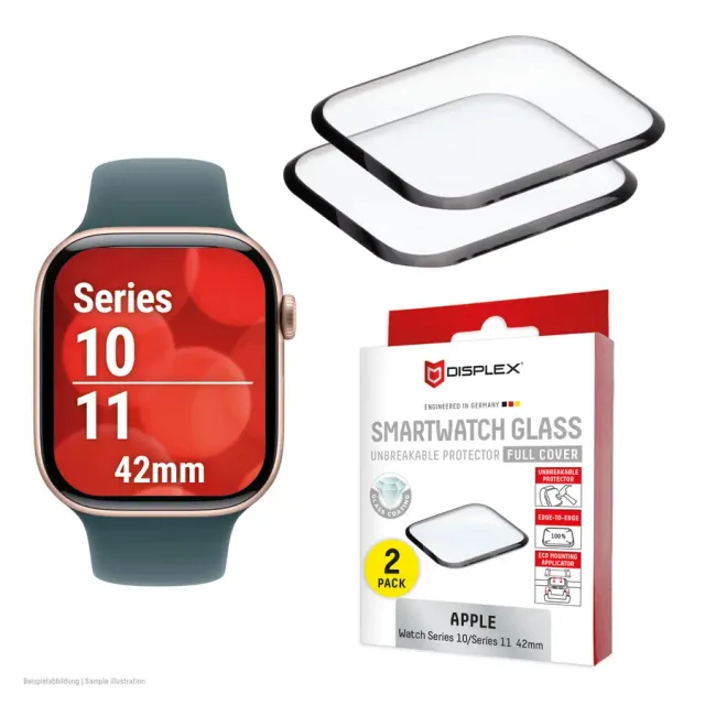 Displex Unbreakable Full Cover Smart Glass Apple Watch 11/10 (42mm), 2-Pack, Ultra-Thin, Edge-to-Edge, Eco Mount