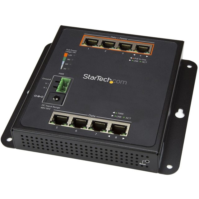 StarTech.com Industrial 8 Port Gigabit PoE Switch - 4 x PoE+ 30W - Power Over Ethernet - Hardened GbE Layer/L2 Managed Switch - Rugged High Power Gigabit Network Switch IP-30/-40C to +75C - TAA