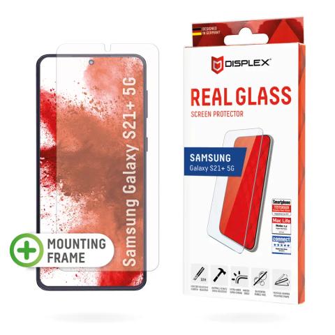 Displex Screen Protector (10H) for Samsung Galaxy S21+ 5G, Mounting Frame, Tempered Glass, scratch resistant protective film, case friendly