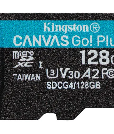 Kingston Technology 128GB microSDXC Canvas Go Plus Gen4 200R A2 U3 Single Pack w/o ADP