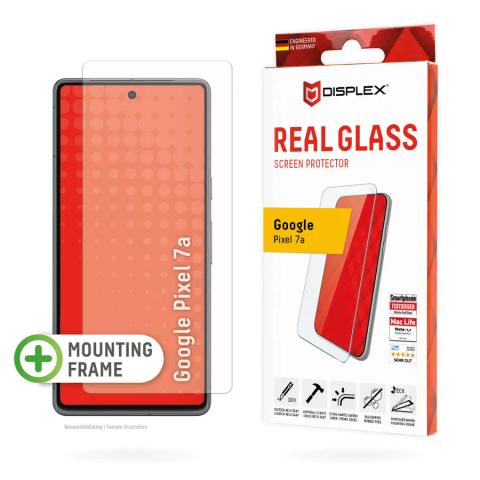 Displex Screen Protector (10H) for Google Pixel 7a, Eco Mounting Frame, Tempered Glass, scratch resistant protective film, case friendly