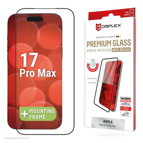 Displex Premium Screen Protector (Full Cover, 10H) for Apple iPhone 17 Pro Max, Eco Mounting Frame, Full Cover