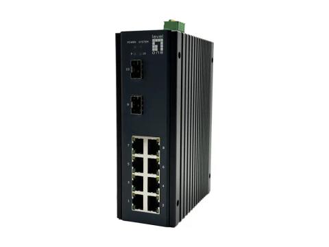 LevelOne 10-Port L2 Plus Managed Gigabit Industrial Switch, 8x 1GbE RJ45, 2x 1/2.5GbE SFP, DIN-Rail, -40°C to 75°C
