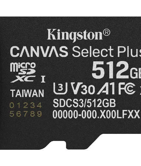Kingston Technology 512GB micSDXC Canvas Select Plus Gen3 150R A1 Single Pack w/o ADP