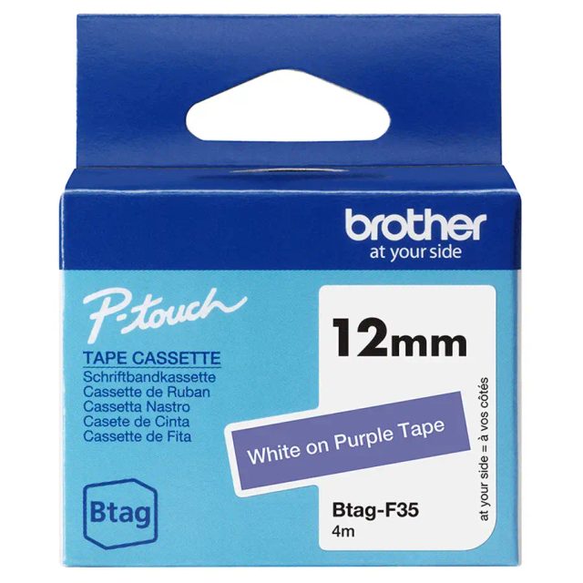 Brother BTAG-F35 label-making tape White on purple
