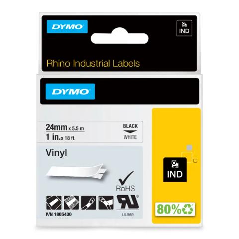 DYMO Rhino Industrial Vinyl Labels | 24 mm x 5.5m | Black Print on White | Self-Adhesive | for LabelManager & Rhino Label Makers