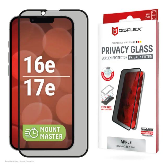 Displex Privacy Screen Protector (10H) for Apple iPhone 16e/17e, Privacy Filter
