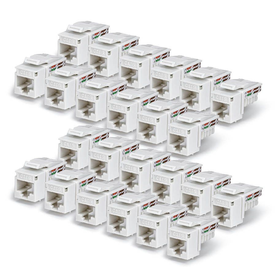 StarTech.com Cat6 Keystone Jack, 24-Pack RJ45 Ethernet Keystone Jacks, UTP Cat6 Wall Jack, 90-Degree 110 Punch Down, White