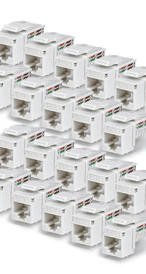 StarTech.com Cat6 Keystone Jack, 24-Pack RJ45 Ethernet Keystone Jacks, UTP Cat6 Wall Jack, 90-Degree 110 Punch Down, White