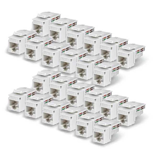 StarTech.com Cat6 Keystone Jack, 24-Pack RJ45 Ethernet Keystone Jacks, UTP Cat6 Wall Jack, 90-Degree 110 Punch Down, White