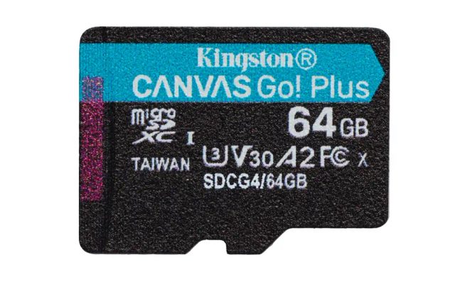 Kingston Technology 64GB microSDXC Canvas Go Plus Gen4 200R A2 U3 Single Pack w/o ADP