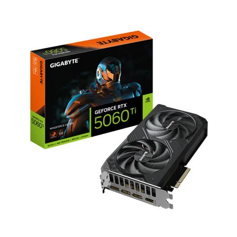 GIGABYTE GeForce RTX 5060 Ti WINDFORCE OC 16G Graphics Card - 16GB GDDR7, 128bit, PCI-E 5.0, 2587MHz Core Clock, 3 x DisplayPort, 1 x HDMI, GV-N506TWF2OC-16GD