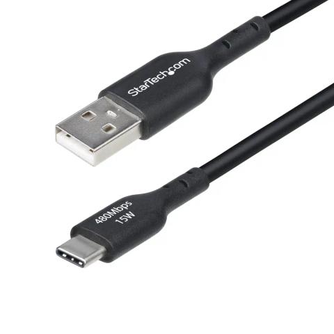 StarTech.com 1ft (30cm) USB-A to USB-C Charging Cable, Charge & Sync, 3A, USB 2.0, TPE Jacket - Black USB Charging Cord