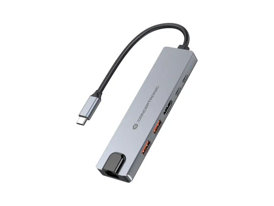 Conceptronic DONN29G 6-in-1 USB 3.2 Gen 2 Docking Station, 4K60Hz HDMI, USB-A 10Gbps x 2, USB-C 10Gbps, GbE LAN, 140W USB PD 3.1