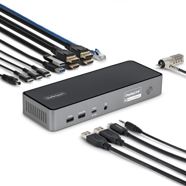 StarTech.com Triple-Monitor USB-C Docking Station, 140W Laptop Charging Dock for MacBook Pro and Windows, 4K 60Hz HDMI or DisplayPort, TAA