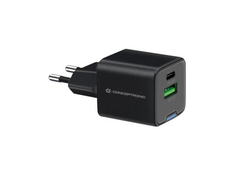 Conceptronic 2-Port 20W GaN USB PD Charger, USB-C x 1, USB-A x 1, QC 3.0, PPS