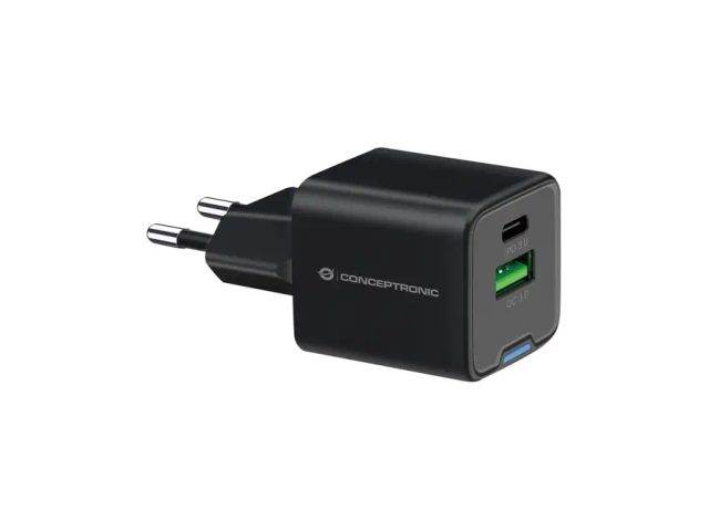 Conceptronic 2-Port 20W GaN USB PD Charger, USB-C x 1, USB-A x 1, QC 3.0, PPS