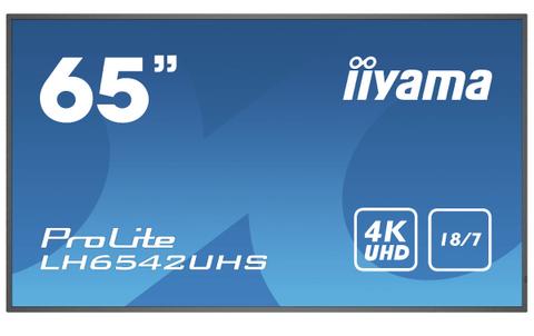 iiyama LH6542UHS-B3 Signage Display Digital signage flat panel 163.8 cm (64.5") IPS 500 cd/m² 4K Ultra HD Black Built-in processor Android 8.0 18/7