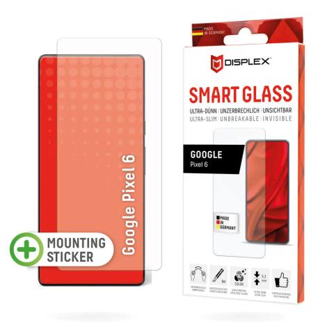 Displex Smart Glass (9H) for Pixel 6, Mounting Sticker, unbreakable, ultra-slim, invisible