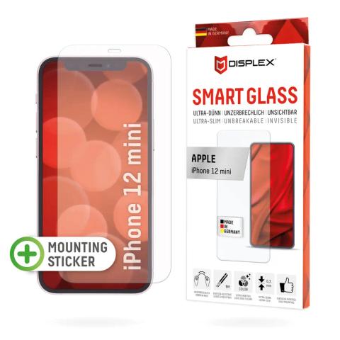 Displex Smart Glass (9H) for Apple iPhone 12 mini, Mounting Sticker, unbreakable, ultra-slim, invisible