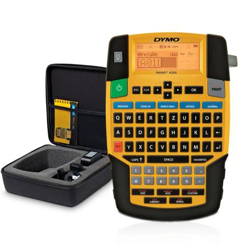 DYMO RHINO 4200 Industrial Label Maker Kit Case | QWERTZ Keyboard & Time-Saving Hot Keys | Durable Label Printer for Job Sites and Heavy-Duty Labelling Jobs