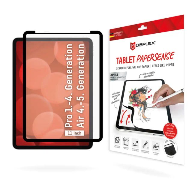 Displex TABLET PAPERSENSE for iPad Pro 11'' (1./2./3./4. Gen.)/Air (4./5. Gen.), removable writing or drawing film with Paper Feeling