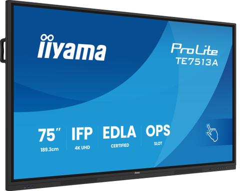 iiyama TE7513A-B2AG Signage Display Interactive flat panel 190.5 cm (75") Wi-Fi 500 cd/m² 4K Ultra HD Black Touchscreen Built-in processor Android 24/7