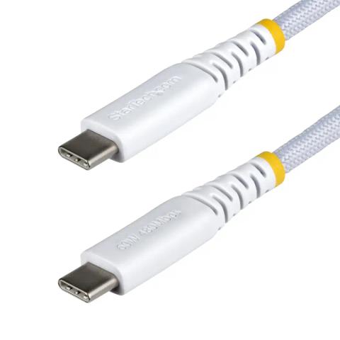 StarTech.com 30cm (1ft) White USB-C Charging Cable, 60W (3A) PD, Dual-Layer Braided Nylon/TPE Jacket, Rugged USB C Charging Cord, USB 2.0 Laptop Charger Cable