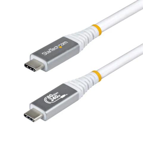 StarTech.com 1.5m (5ft) USB4 Cable, 80Gbps, USB-IF Certified USB-C Cable, 240W PD, 8K 120Hz/4K 240Hz DP2.1 DP80, TPE Jacket, Thunderbolt 4 Compatible - White USB-C Cord