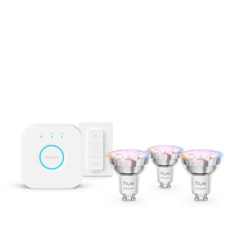 Philips Hue White and colour ambience Essential starter kit: 3 GU10 smart bulbs (345 lm) + dimmer switch