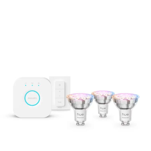 Philips Hue White and colour ambience Essential starter kit: 3 GU10 smart bulbs (345 lm) + dimmer switch