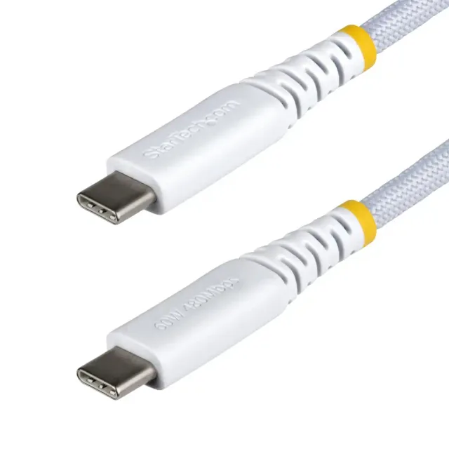 StarTech.com 15cm (6in) White USB-C Charging Cable, 60W (3A) PD, Dual-Layer Braided Nylon/TPE Jacket, Rugged USB C Charging Cord, USB 2.0 Laptop Charger Cable