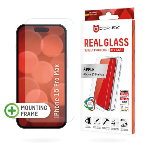 Displex Screen Protector + Case for Apple iPhone 15 Pro Max, Eco Mounting Frame, scratch resistant