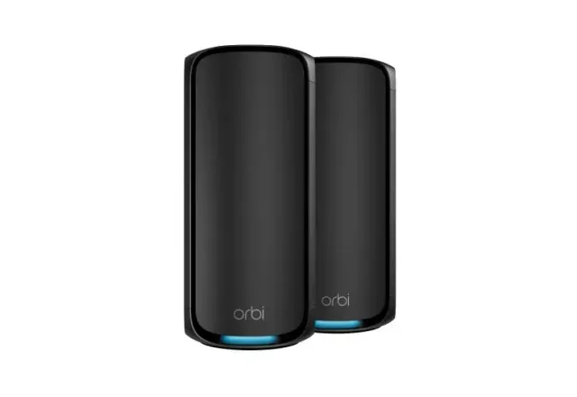 NETGEAR Orbi 970 Series Quad-Band WiFi 7, 2-Pack Quad-band (2.4 GHz / 5 GHz-1 / 5 GHz-2 / 6 GHz) Wi-Fi 6 (802.11ax) Black 3 Internal