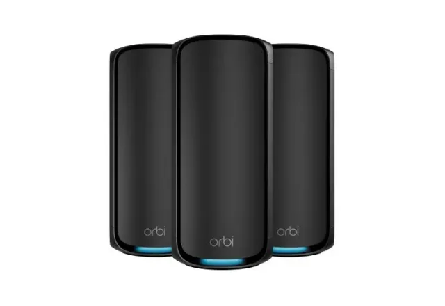 NETGEAR Orbi 970 Series Quad-Band WiFi 7, 3-Pack Quad-band (2.4 GHz / 5 GHz-1 / 5 GHz-2 / 6 GHz) Wi-Fi 6 (802.11ax) Black Internal