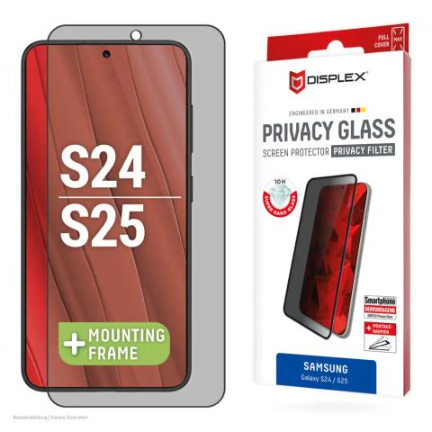 Displex Privacy Screen Protector (10H) for Samsung Galaxy S24/S25, Eco Mounting Frame, Privacy Filter