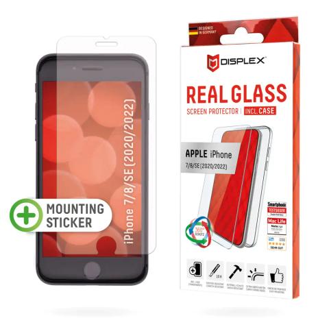 Displex Screen Protector (10H) + Case for Apple iPhone 7/8/SE (2020/2022), Mounting Sticker, + Case, Tempered Glass, scratch resistant protective film