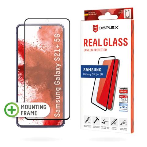 Displex Full Cover Screen Protector (10H) for Samsung Galaxy S21+ 5G, Mounting Frame, full screen coverage, Tempered Glass, scratch resistant protective film, case friendly