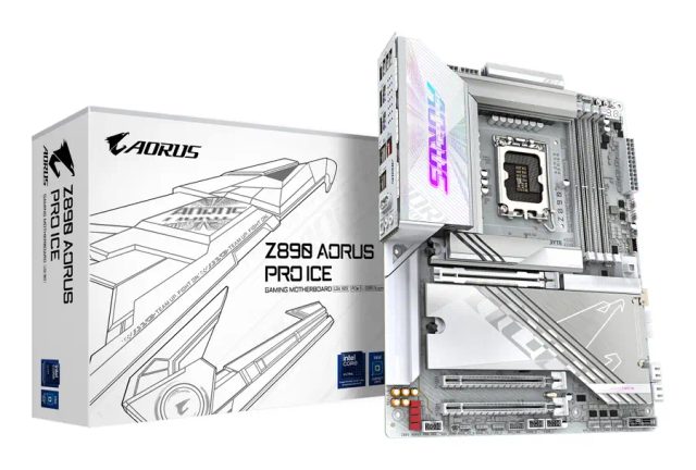GIGABYTE Z890 AORUS PRO ICE Motherboard - Supports Intel Core Ultra (Series 2) CPUs, 16+1+2 phases VRM, up to 9500MHz DDR5 (OC), 1xPCIe 5.0 + 4xPCIe 4.0, Wi-Fi 7, 5GbE LAN, Thunderbolt 4