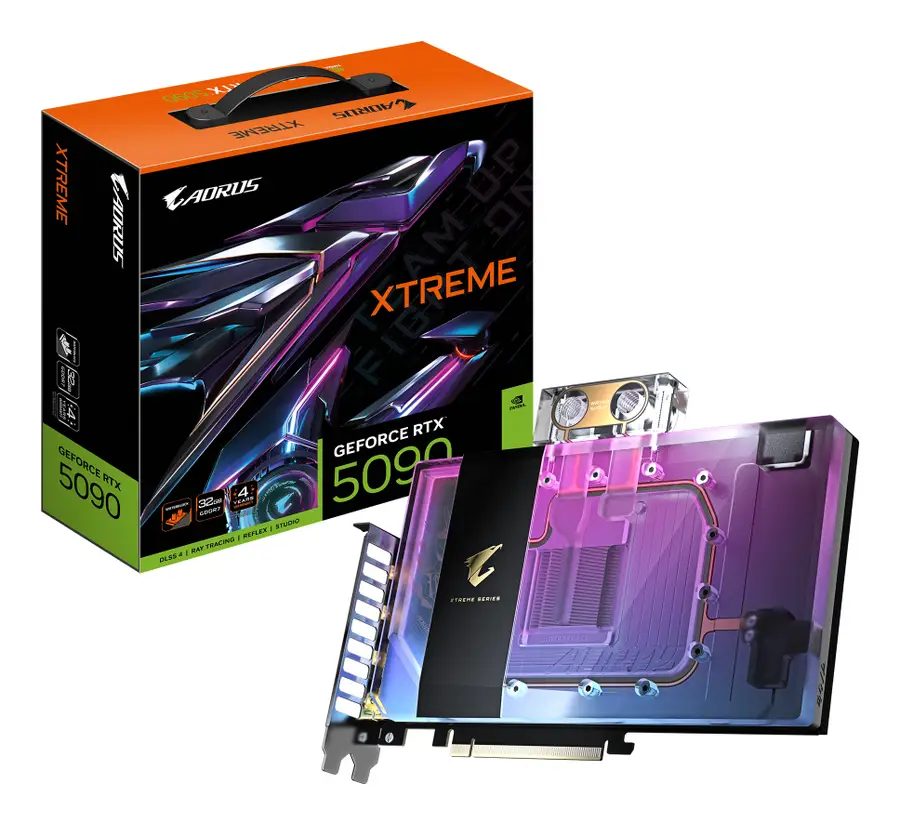 GIGABYTE AORUS GeForce RTX 5090 XTREME WATERFORCE WB 32G Graphics Card - 32GB GDDR7, 512bit, PCI-E 5.0, 2655MHz Core Clock, 3 x DP 2.1a, 1 x HDMI 2.1b, NVIDIA DLSS 4, GV-N5090AORUSX WB-32GD