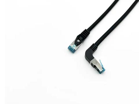Equip Cat.6A S/FTP Patch Cable, Angled to Straight plug, 5.0m, Black