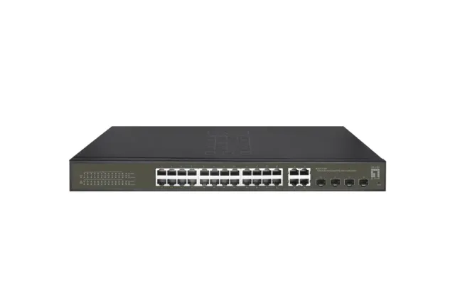 LevelOne Hilbert 28-Port Gigabit PoE Smart Lite Switch, 24 PoE Outputs, 4 x Gigabit SFP/RJ45 Combo, 802.3at/af PoE, 380W PoE Power Budget