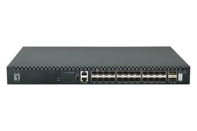 LevelOne 26-Port L3 Managed TOR Fiber Switch, 24x 1/10GbE SFP+, 2x 40/100GbE QSFP28, Hot-Swap Redundant Power Supply